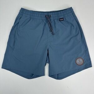 Patagonia Mens HydroPeak Series Boardshorts Blue Protect Your Peaks‎ Size Small